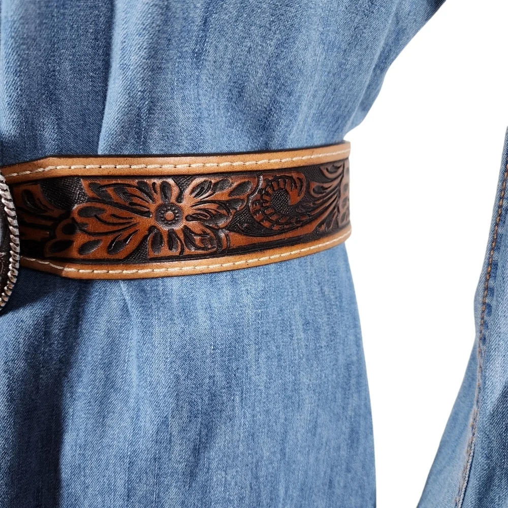 JUSTIN LEATHER TOOLED WESTERN BELT